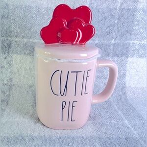 Rae Dunn Pink Ceramic ‘Cutie Pie' Mug with Red Heart Lid NWOT